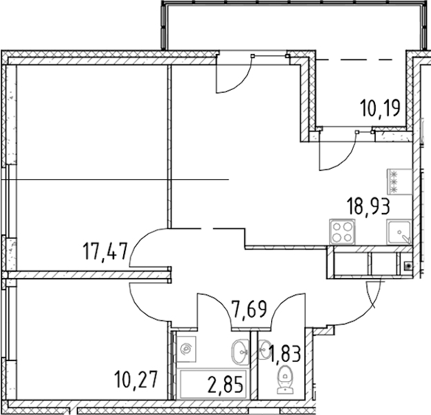 2-комнатная квартира 59.04 м², 6/23 эт., ЖК «Город Первых»
